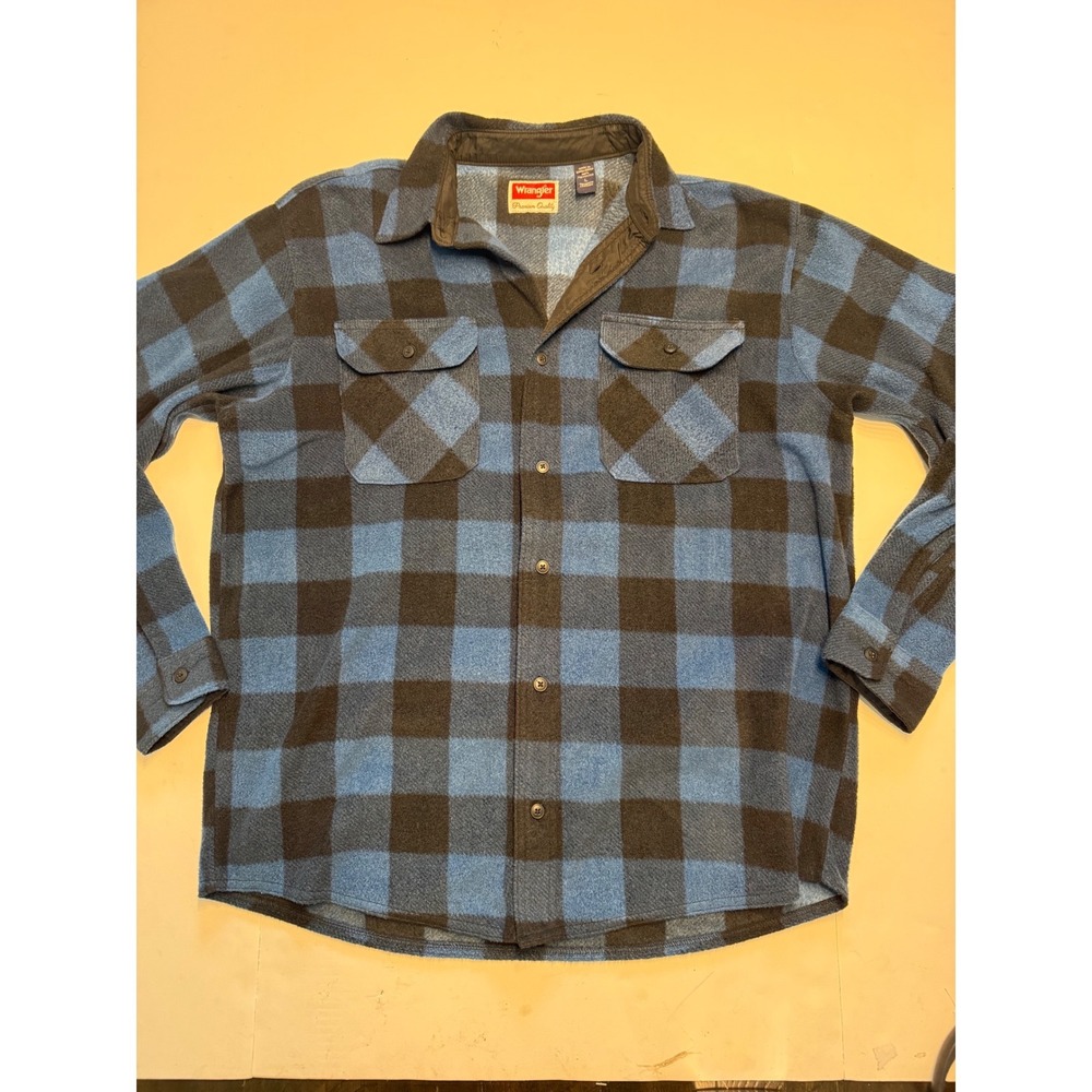 Wrangler Mens Blue Black Buffalo Plaid Fleece Button Up Shirt Large HZP1WZN